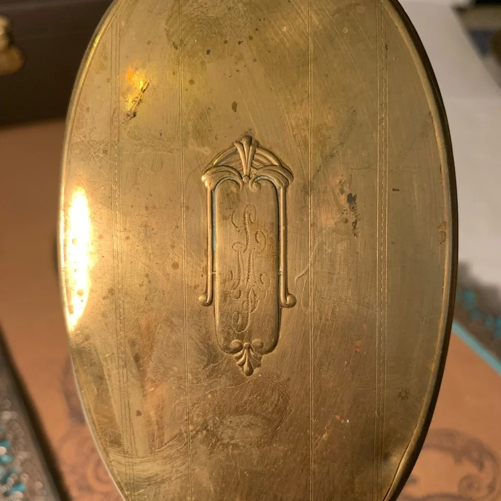Antique Brass Hand Mirror and Brush Set (B21)